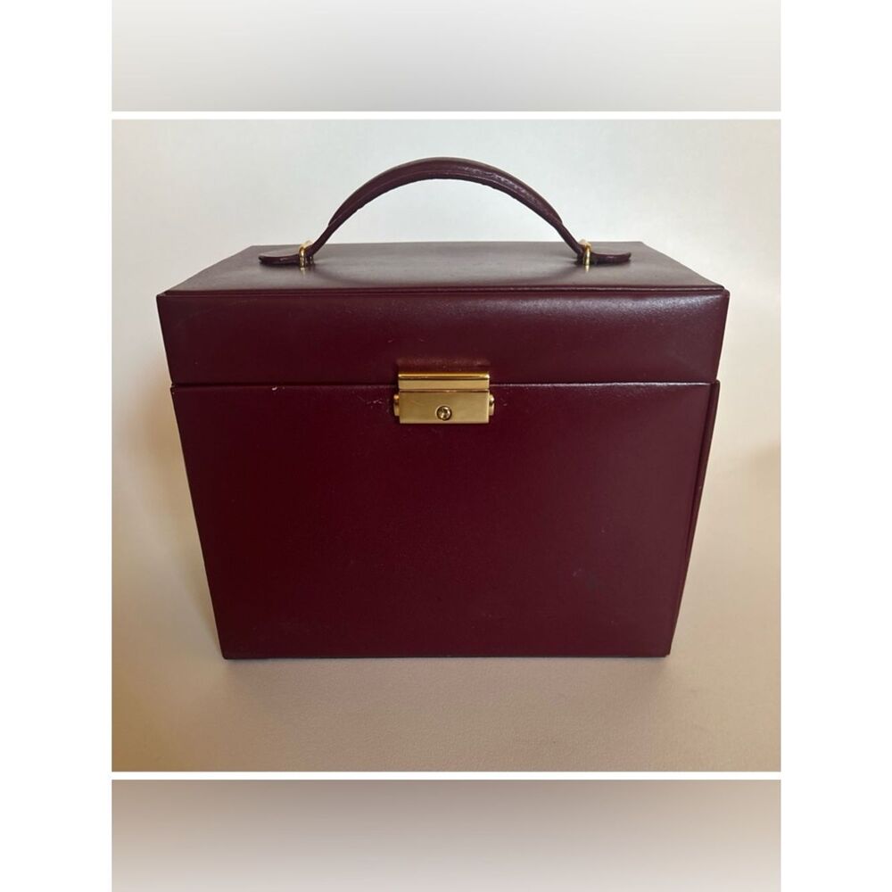 Rare~Vintage WOLF Leather Jewelry Box ~Handbag ~ in Royal Red